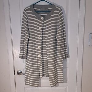 304 - Liz Claiborne Womens Striped Long Cardigan Snap Button Pockets
